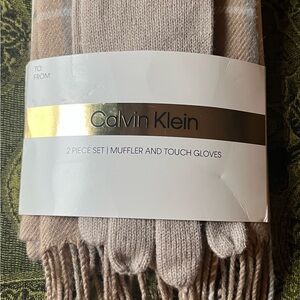 Calvin Klein Beige Gloves and Scarf Set
